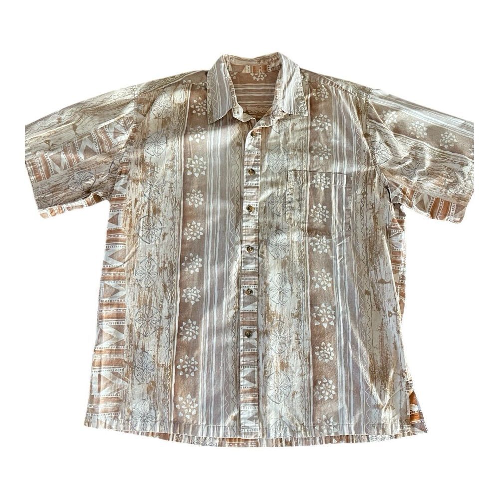 Vintage Cooke Street Shirt Mens Size Large Cream Tan Button Down Beach‎ Hawaiian